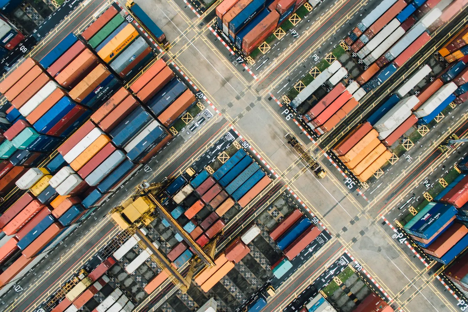 Aerial view of a shipping container port